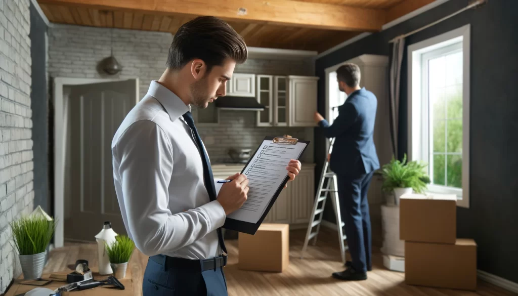 Home buyer conducting a pre-closing inspection in a new home